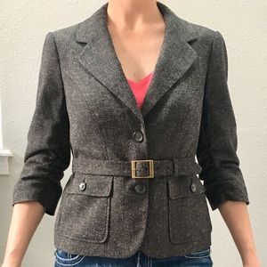 Belted brown/black 3/4 sleeve blazer